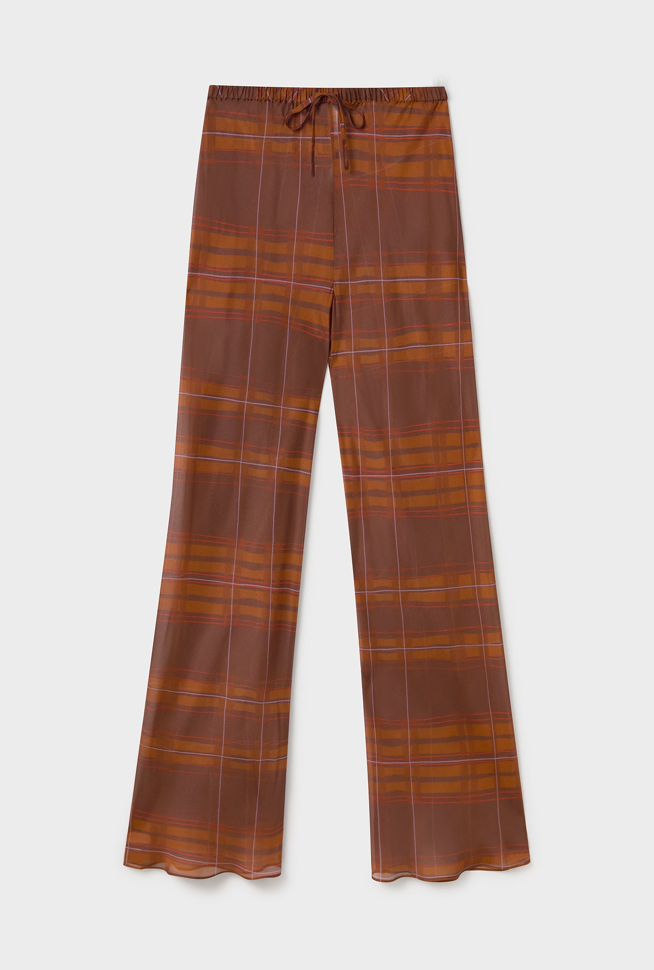 CHIFFON BIAS CUT PANTS ROOT PLAID