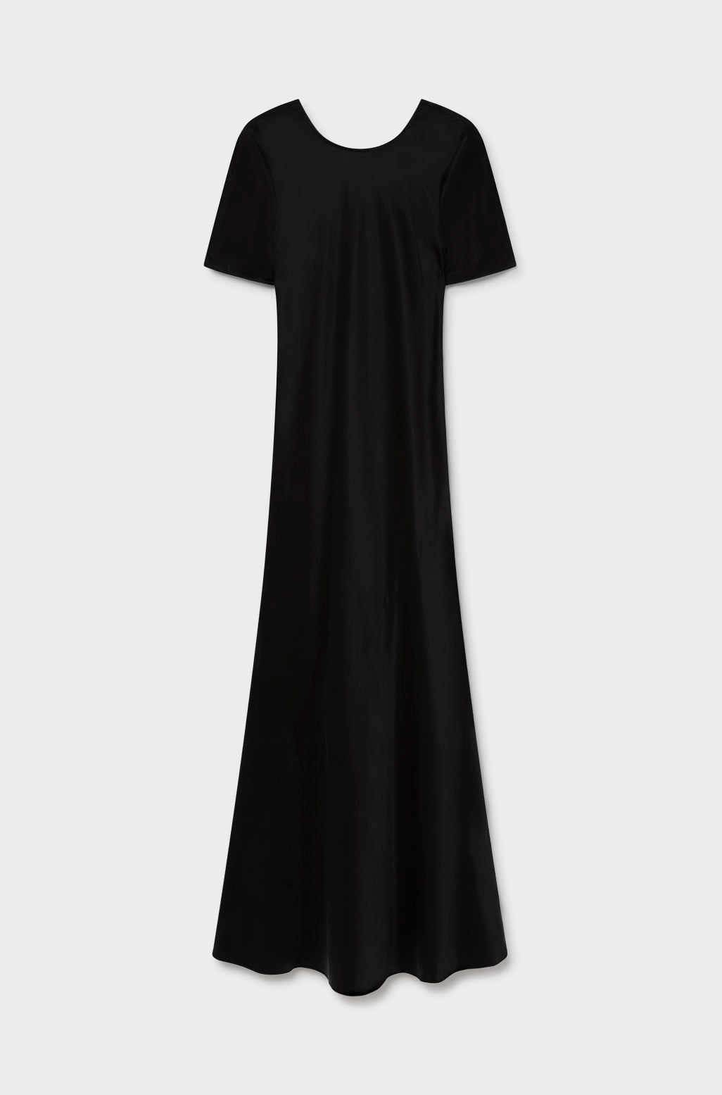 SHORT SLEEVE BIAS DRESS BLACK SATIN