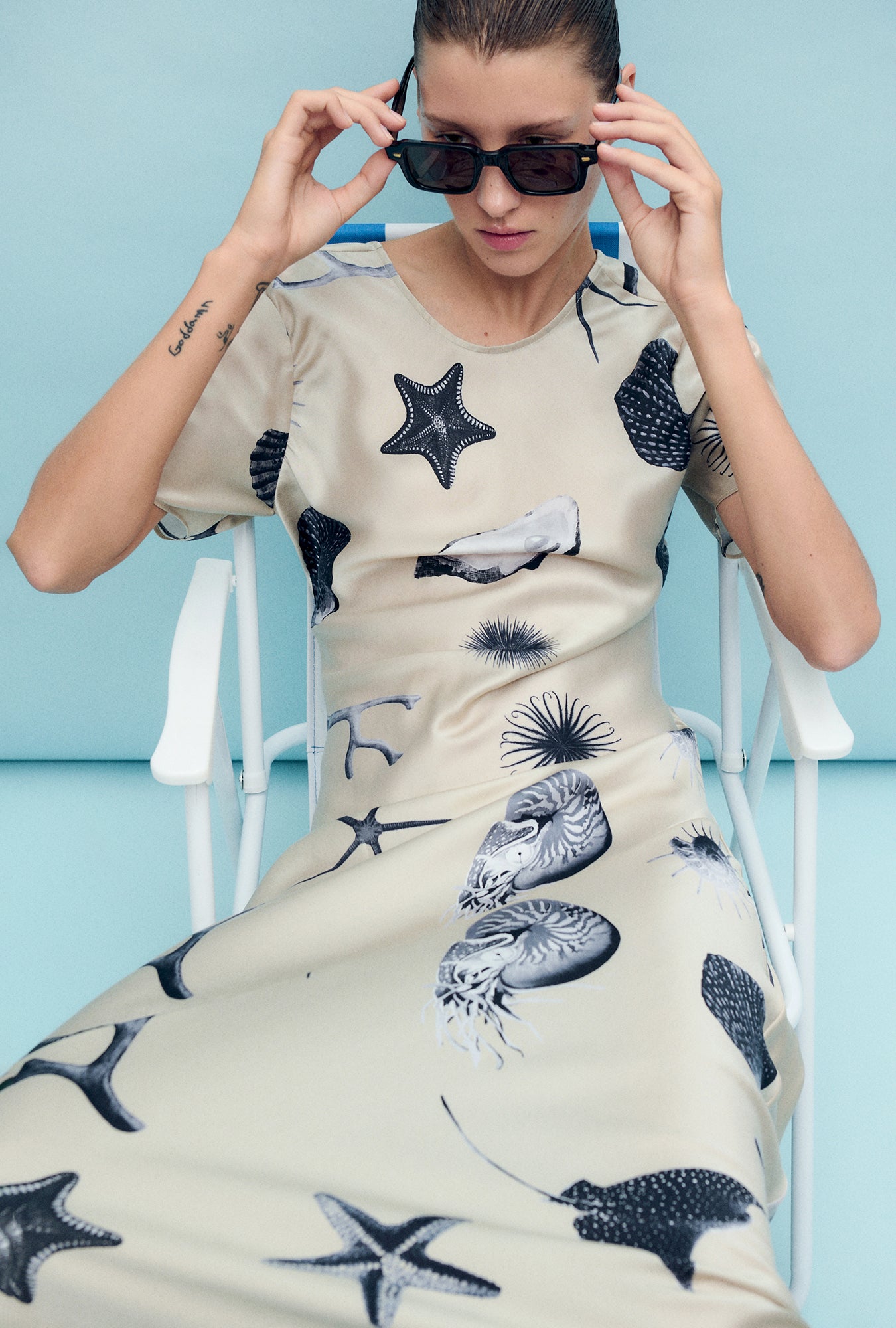 SHORT SLEEVE BIAS DRESS SEASHELLS