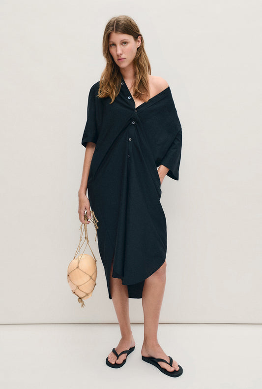 SHORT SLEEVE BOYFRIEND SHIRT DRESS BLACK