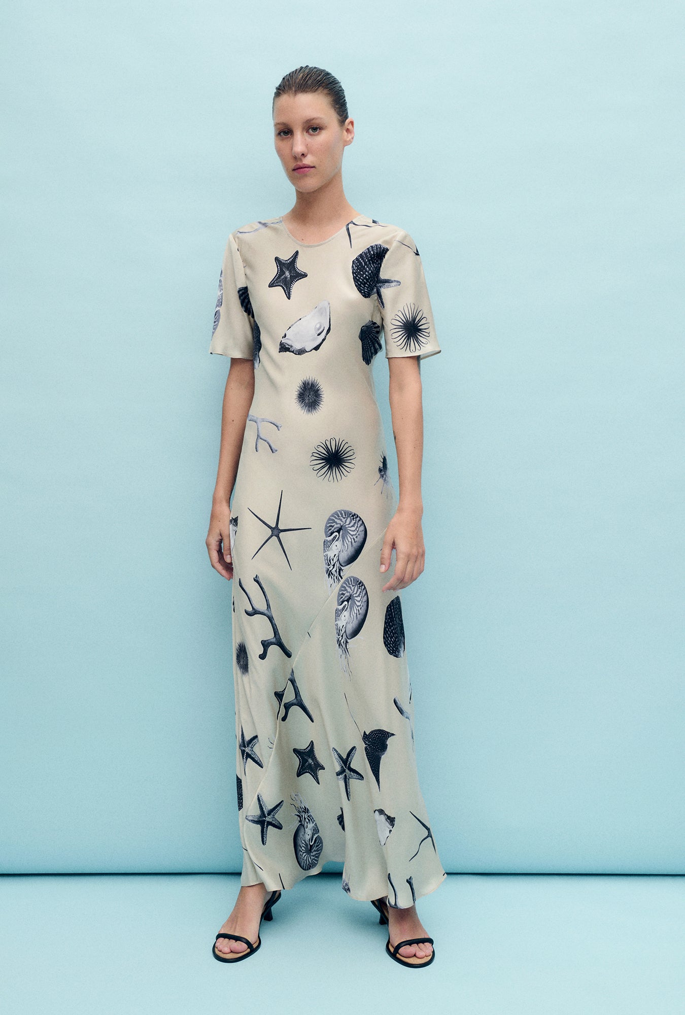 SHORT SLEEVE BIAS DRESS SEASHELLS