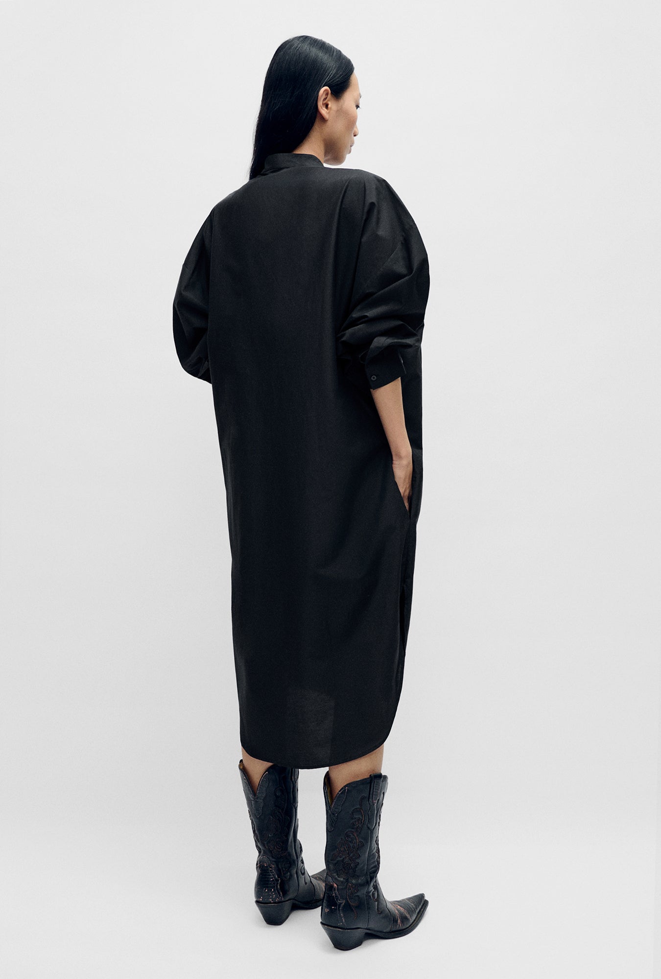 ROUND TUX SHIRT DRESS BLACK
