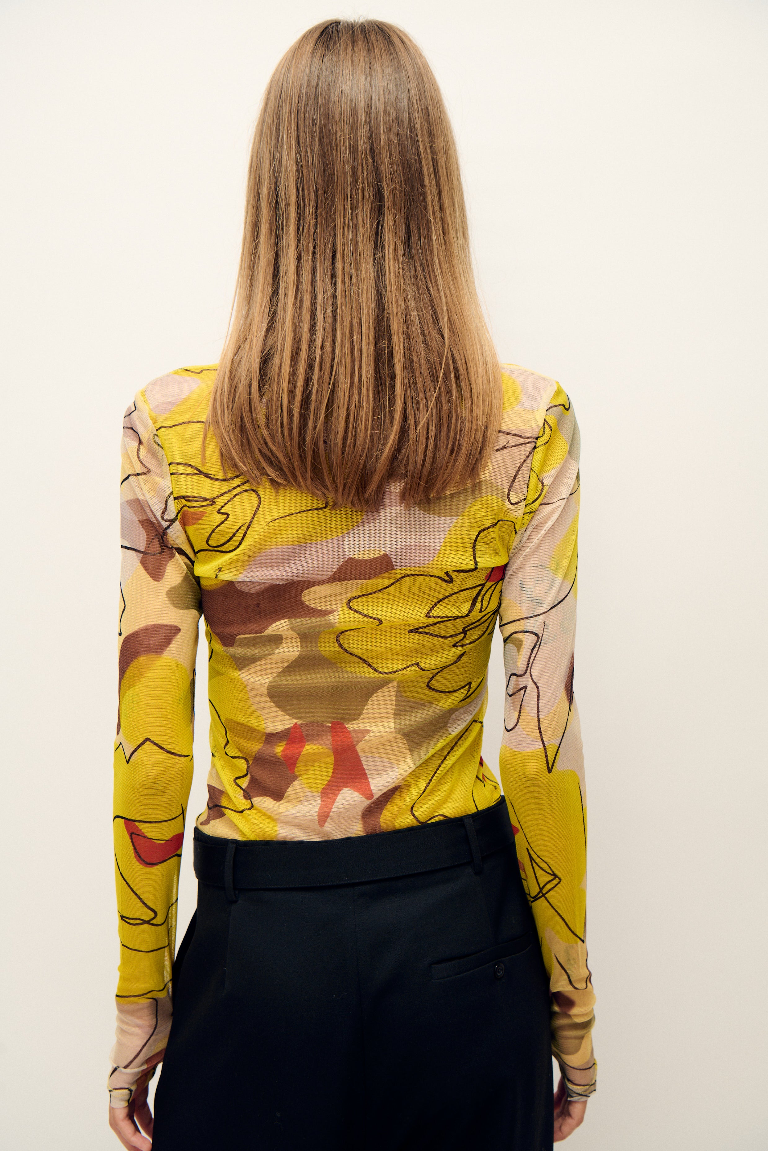MESH LONG SLEEVE TOP SUNFLOWER FLORAL
