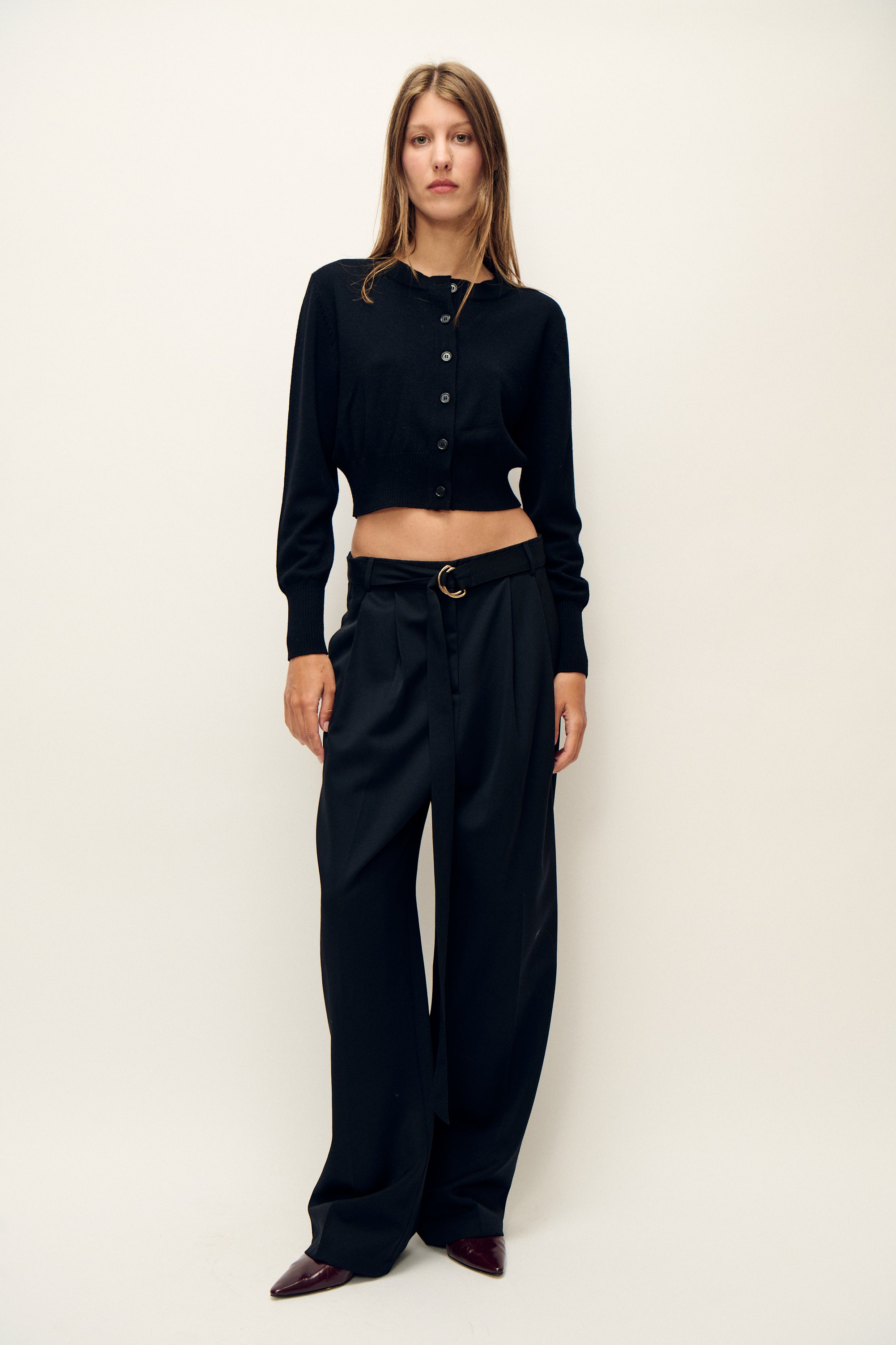 WOOL CROPPED CARDIGAN BLACK