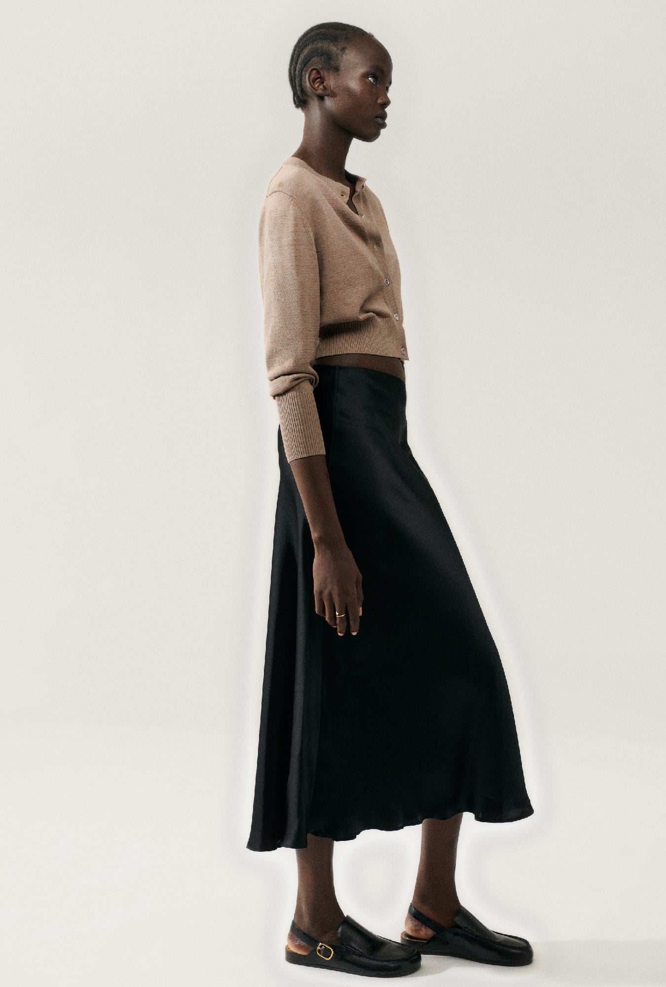 LONG BIAS CUT SKIRT BLACK SATIN