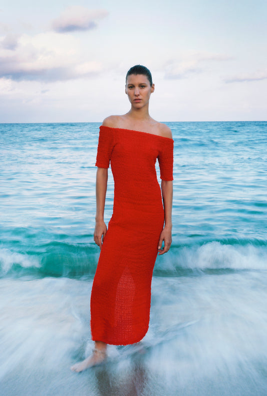 PEBBLE OFF THE SHOULDER DRESS SNAPPER