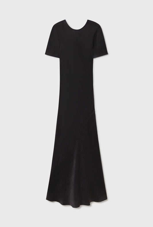 SHORT SLEEVE BIAS DRESS CORAL JACQUARD BLACK