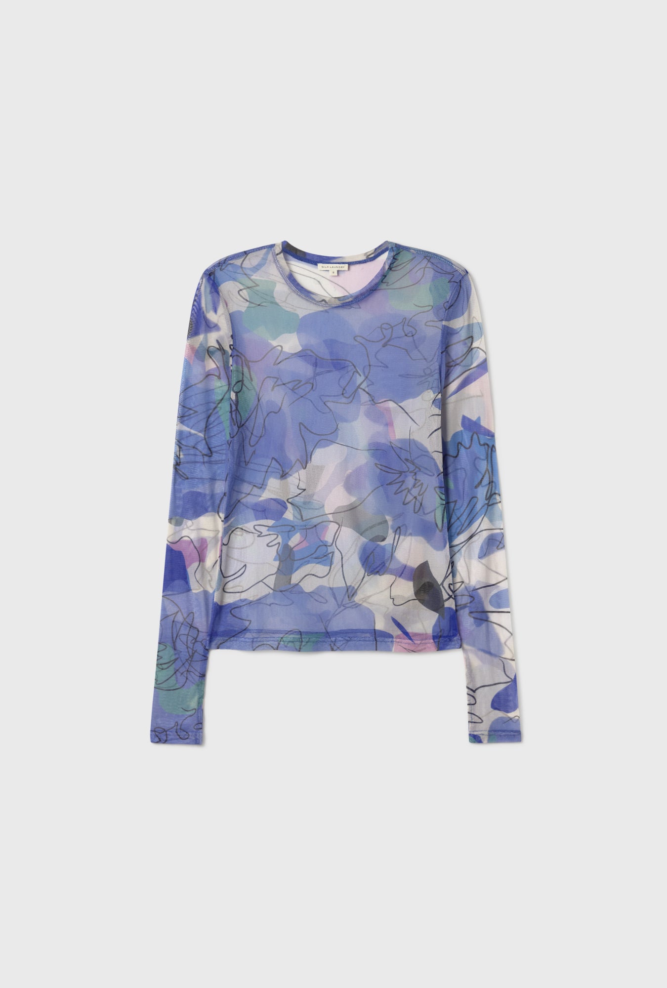 MESH LONG SLEEVE TOP CORNFLOWER FLORAL
