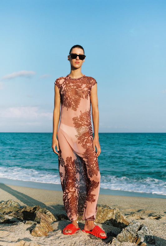 MESH DRESS PRESSED CORAL